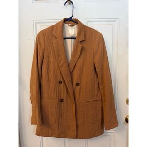 HM Womens Double Breasted Blazer Camel Brown Textured Jacket Size Small 08323111